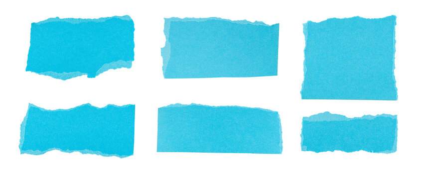Set of Blue Torn paper in a rectangle shape, ripped blue paper sheet, paper scrap with torn edges, sign, label, blank note banner paper element, grunge textured graphic element