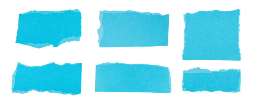 Set of Blue Torn paper in a rectangle shape, ripped blue paper sheet, paper scrap with torn edges, sign, label, blank note banner paper element, grunge textured graphic element