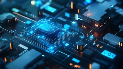 Fototapeta premium Abstract digital circuit board with glowing pathways for technology background