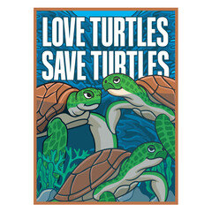Vector Illustration of Ocean Turtle with Cute Illustration Available for Poster