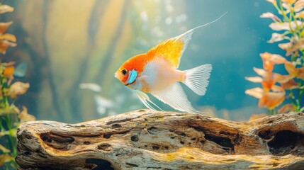 Goldfish swimming gracefully in aquarium underwater scene serenity