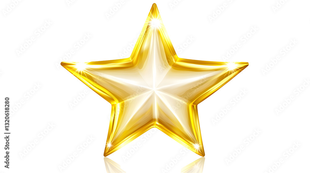 Poster 3d rendering of a classic golden star with a bright reflective surface slightly beveled edges and sh