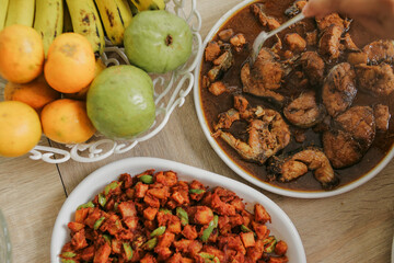 Top View of Various Indonesian Food Menu on The Table During Eid Mubarak Moment