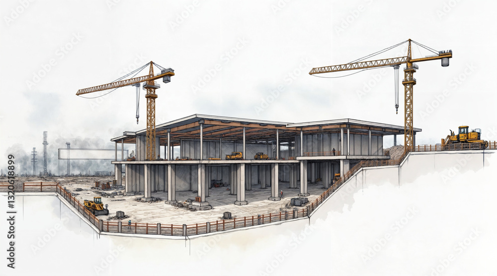 Poster conceptual drawing sketch of construction site . generative ai