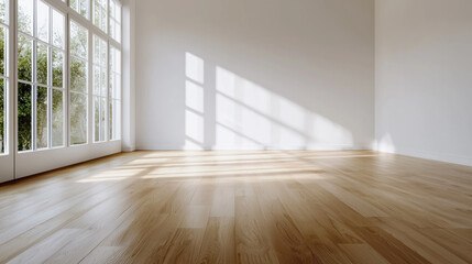 Obraz premium Bright room featuring a large window that invites natural light into a minimalist space for renting equipment