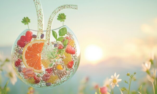 Bright outdoor views refreshing nature's fruit elixir beverage