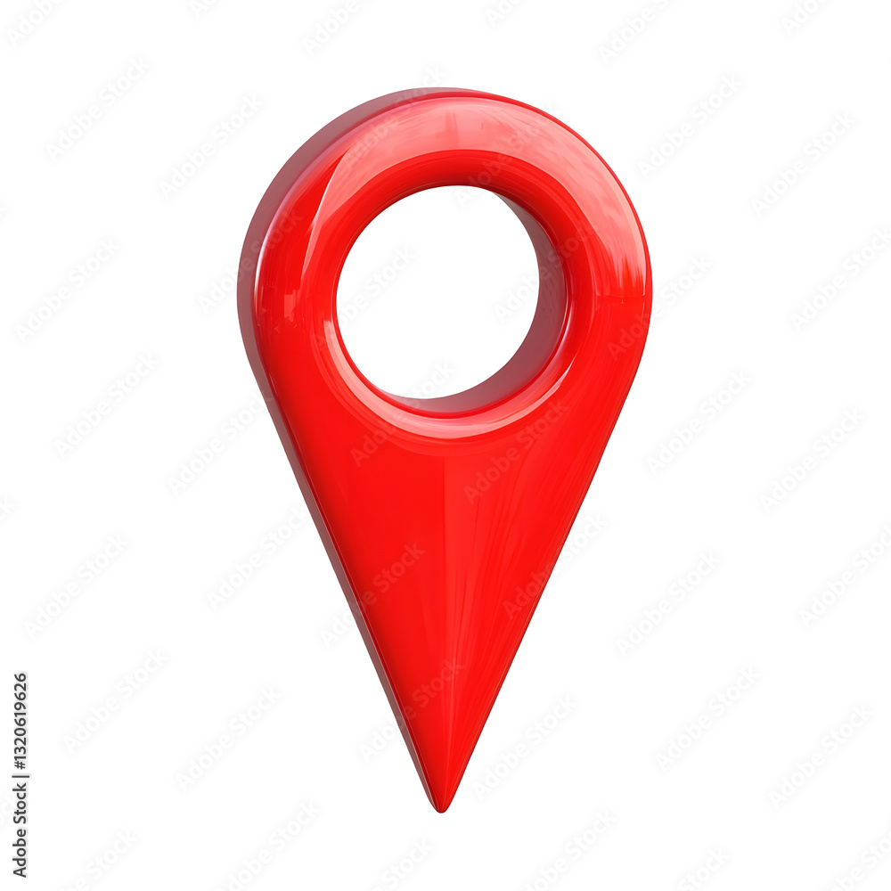 Aufkleber Minimalistic and Elegant 3D Map Pointer with Bright Red Color Smooth Reflective Surface and Lighting Effects Perfectly Isolated on a Transparent Background