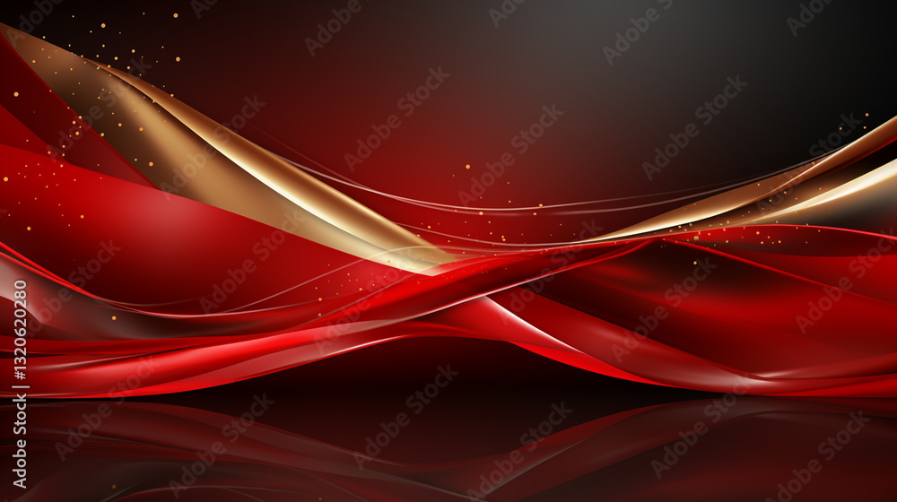 Wall mural abstract shiny color red wave design element on dark background. science or technology design