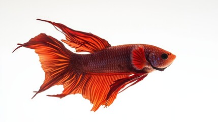 Fototapeta premium Graceful betta fish captured in motion against a pure white background highlighting its stunning features
