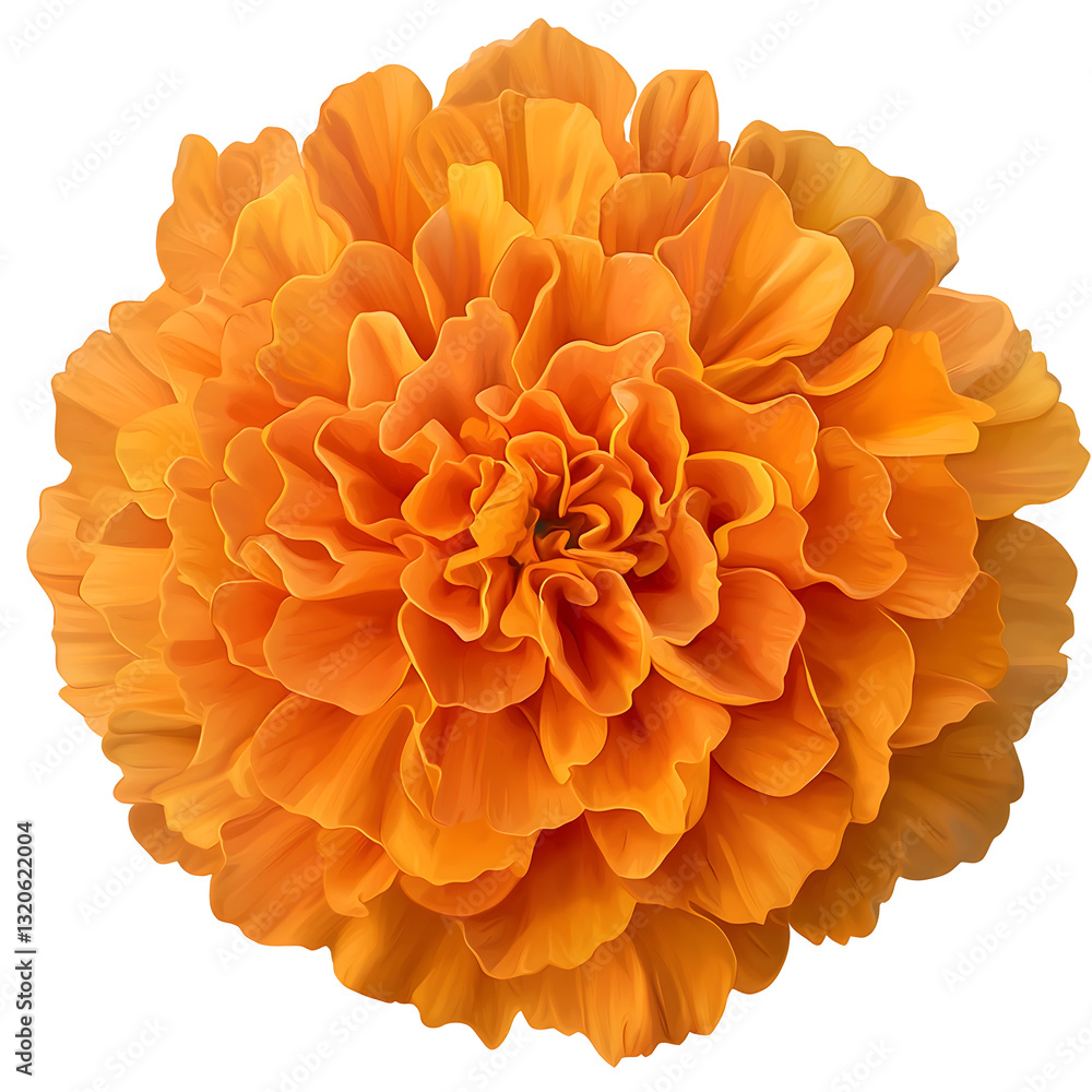 Poster highly detailed and elegant marigold flower with warm sunset colored petals subtle shading and a sof