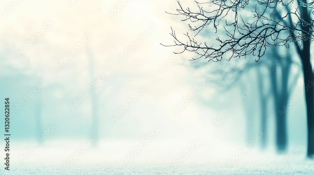Poster ink illustration abstract background idea. a serene winter landscape with bare trees and a gentle fo