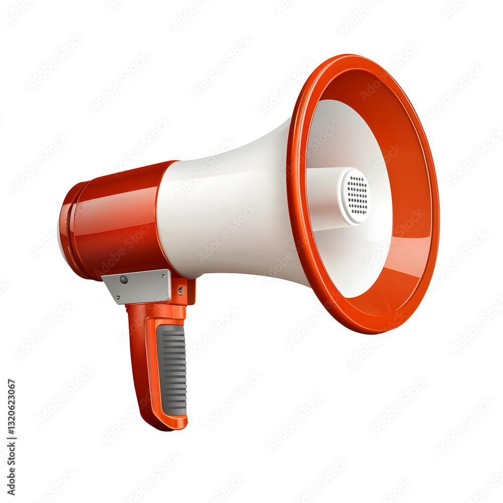 Aufkleber highly detailed and of a red and white megaphone with a glossy smooth plastic reflections and a tran