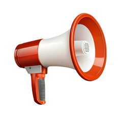 Highly detailed and of a red and white megaphone with a glossy smooth plastic reflections and a transparent background for use in announcements marketing and promotional designs