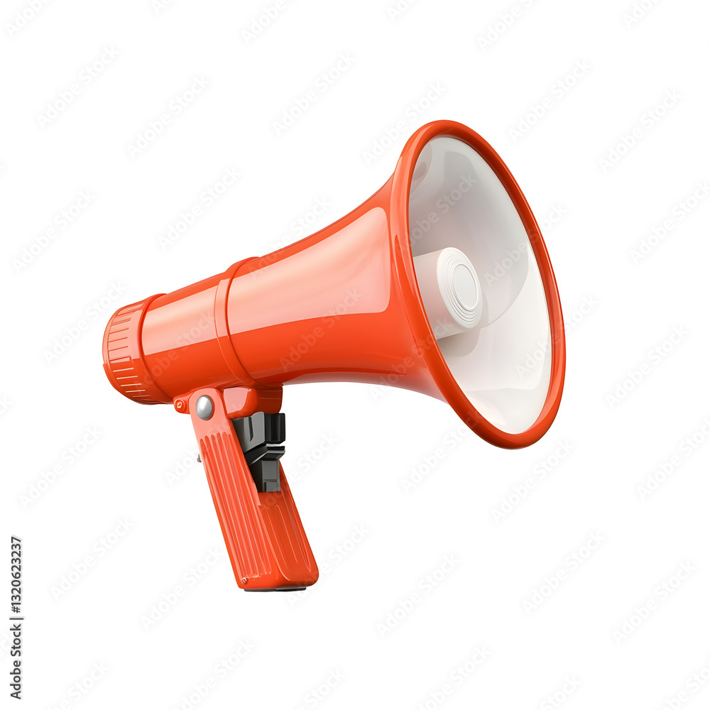 Poster minimalistic and red and white plastic megaphone with polished body high detail reflections and subt