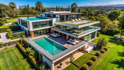 Aerial View Luxury Home Pool Estate - Drone Photography
