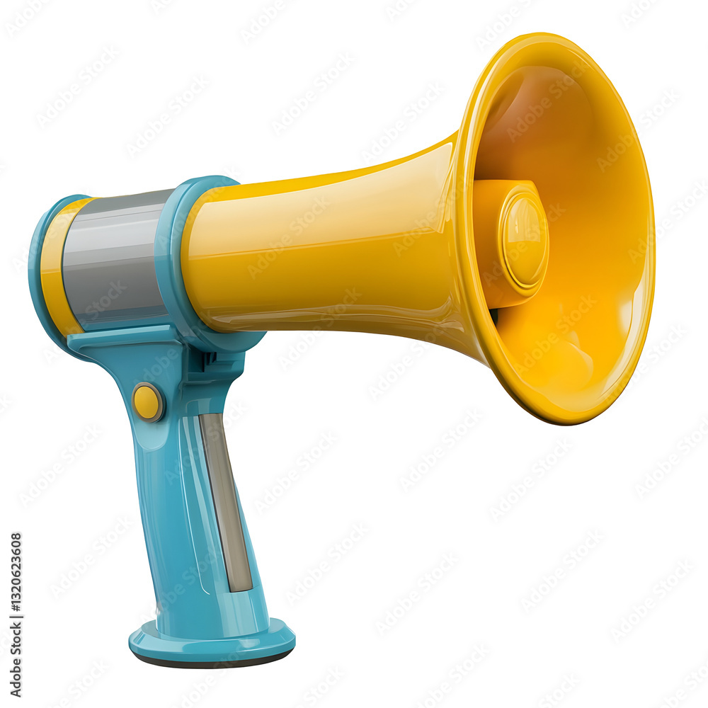Aufkleber minimalistic blue and yellow megaphone with durable body precise shading and smooth reflective highl