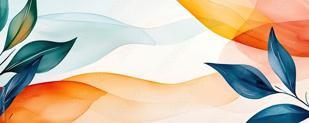 Poster ink illustration abstract background idea. vibrant abstract background with flowing shapes and leave