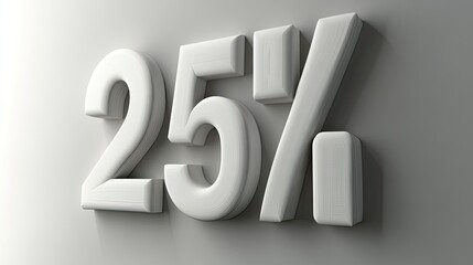 Bright and simple design showcasing the number twenty-five percent in a three-dimensional font format against a light backdrop