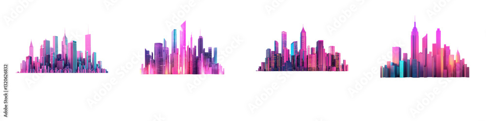 Poster futuristic cityscape with vibrant illuminated skyscrapers and panoramic skyline digital of a modern 