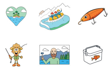 Captivating Night Fishing Bundle. A Serene Waterscape Collection Icons