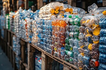 Recycling event plastic bottle collection urban center photography