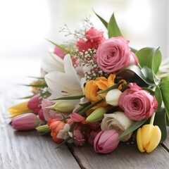 Fototapeta premium Delicate Pastel Floral Bouquet, Perfect for a Special Occasion 
