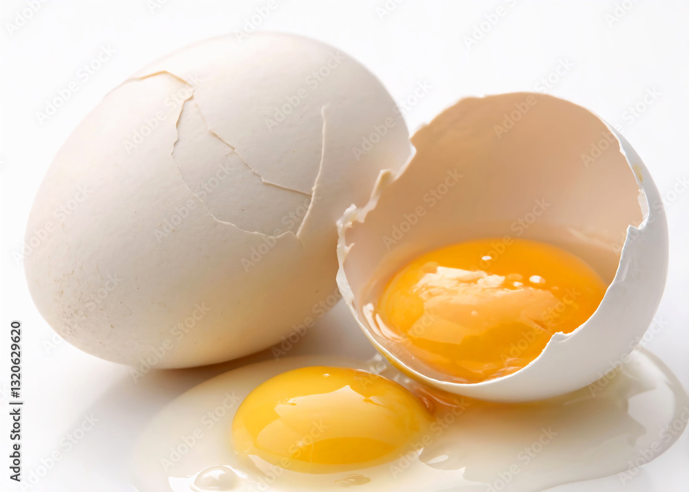 Poster the image depicts a broken white eggshell with an egg yolk spilling out onto a reflective surface.