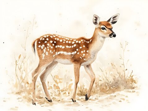 Elegant fago deer gracefully posing with a naturalistic touch on a bright white background for artful decoration