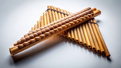 Aerial View of Bamboo Pan Flute on White Background - Musical Instrument Stock Photo