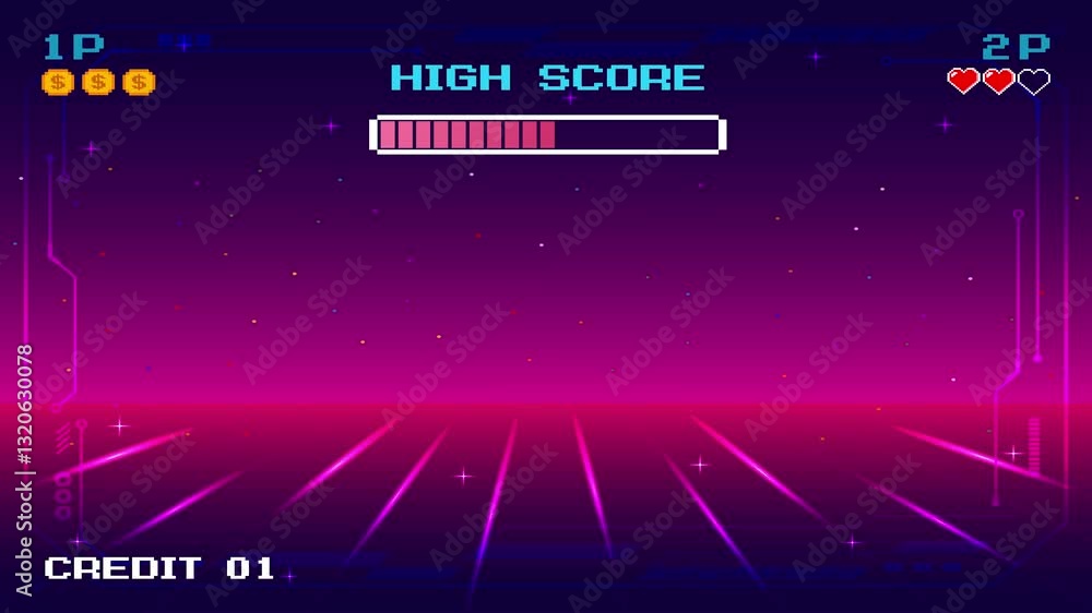 Poster level up. insert a coin to continue. pixel art .8 bit game. retro game. for game assets in vector il