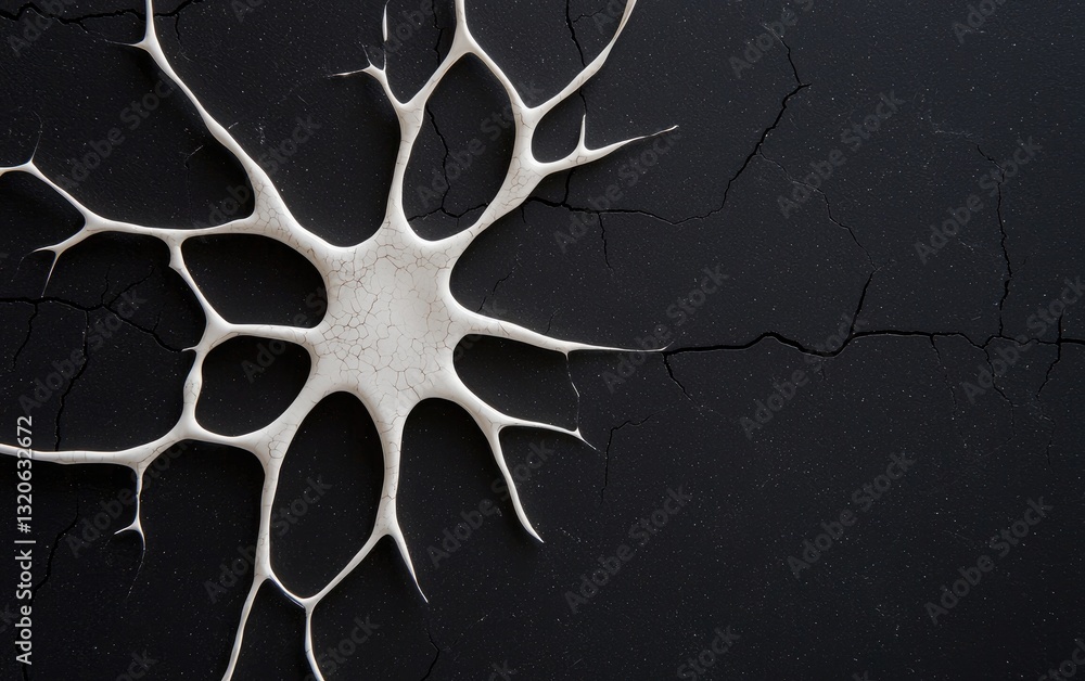 Poster abstract close-up of a white, organic shape resembling a neuron or network against a dark, textured 