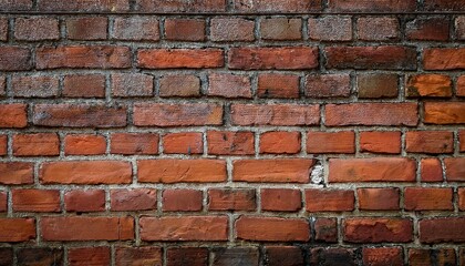 Old brick wall muted red-brown bricks with darkened mortar and a slight patina of fading