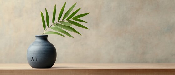 Minimalist interior with a modern decorative plant on a wooden shelf representing nature inspired design sustainability and contemporary aesthetics