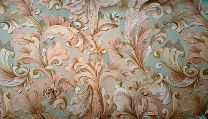Vintage wallpaper with a pattern pastel background with a faded baroque
