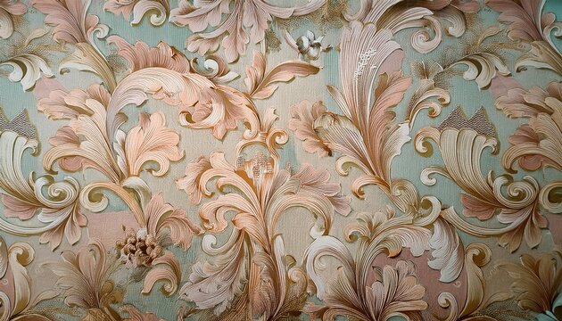 Fototapeta Vintage wallpaper with a pattern pastel background with a faded baroque