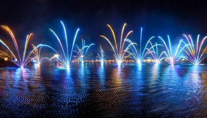 waves of shimmering lights on a wet surface create an enchanting display during a nighttime event