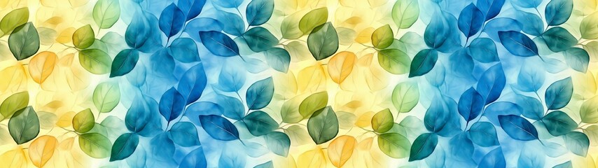 seamless Watercolor painting of transparent and translucent leaves