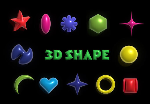 Glossy Geometric and Abstract 3D Shape Design Elements