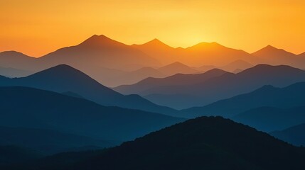 Obraz premium Vibrant color art abstract background idea. Breathtaking mountain silhouette at sunset, showcasing vibrant colors and majestic peaks.
