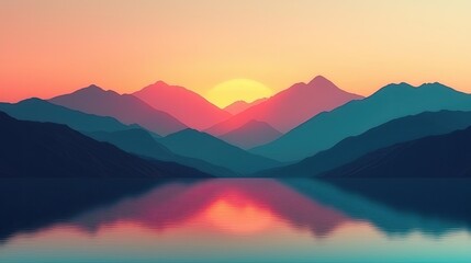 Obraz premium Vibrant color art abstract background idea. A serene mountain sunset reflecting on a calm lake, capturing nature's beauty.