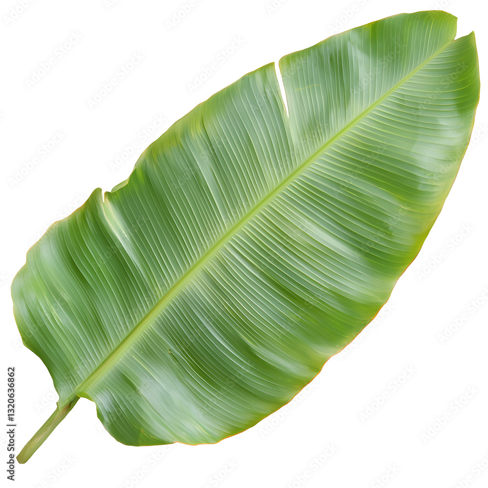 Poster lush verdant green banana leaf with a smooth glossy surface and subtle light reflections beautifully