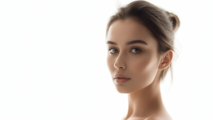 Fototapeta premium Timeless Allure in Focus: An 8K Shot of a Young Woman, Crisp at f/2.8, with Creamy Bokeh and Negative Space for Beauty and Branding Impact