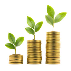 Conceptual Representation of the Process of Wealth Accumulation Showcasing Stacks of Shiny Golden Coins on a Transparent Background to Symbolize Financial Growth and Prosperity
