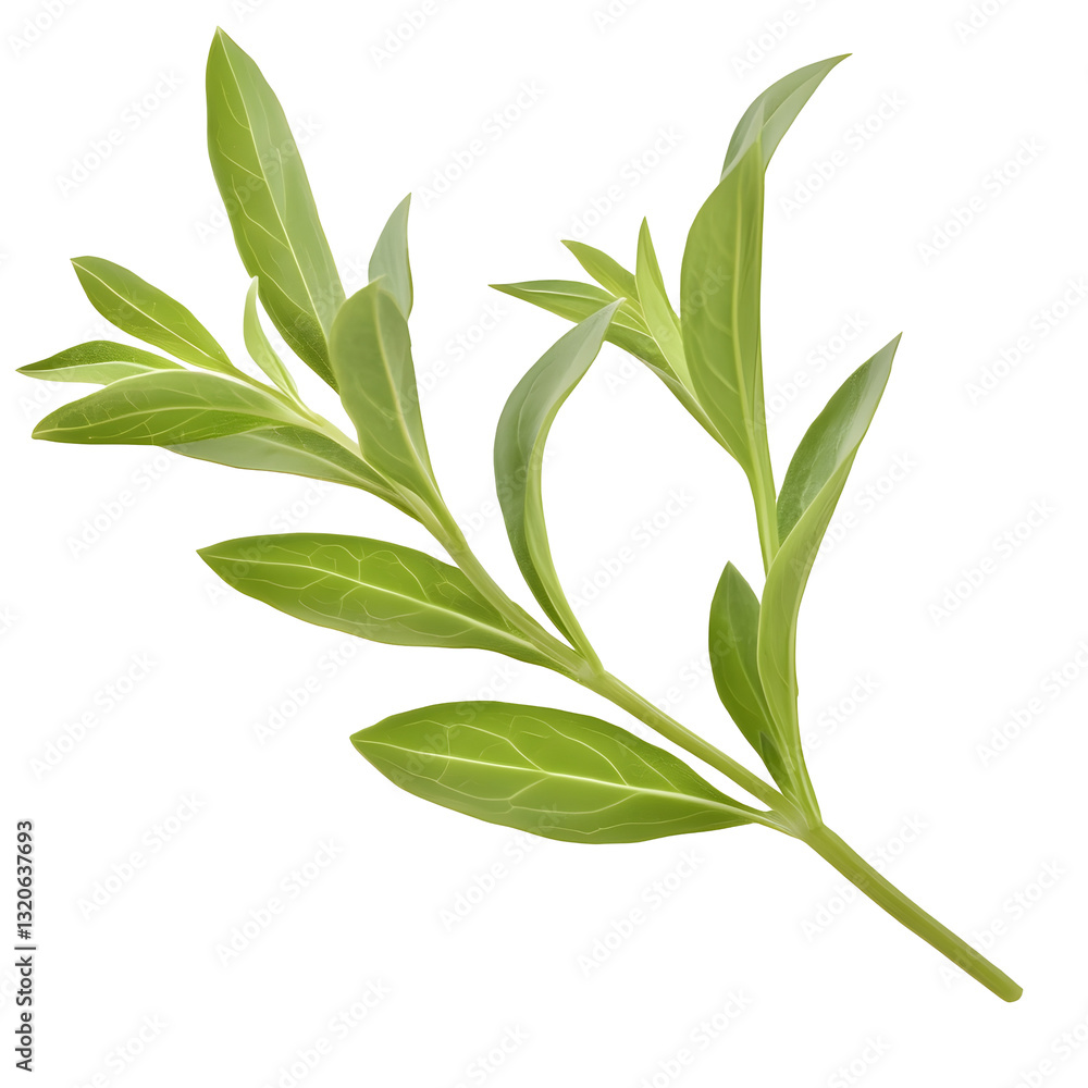 Poster bright green herb sprig with a natural crisp appearance fresh leafy texture and soft glowing highlig