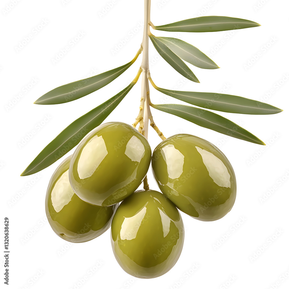 Poster a close up image of a vibrant green olive branch showcasing multiple ripe plump olives with rich tex