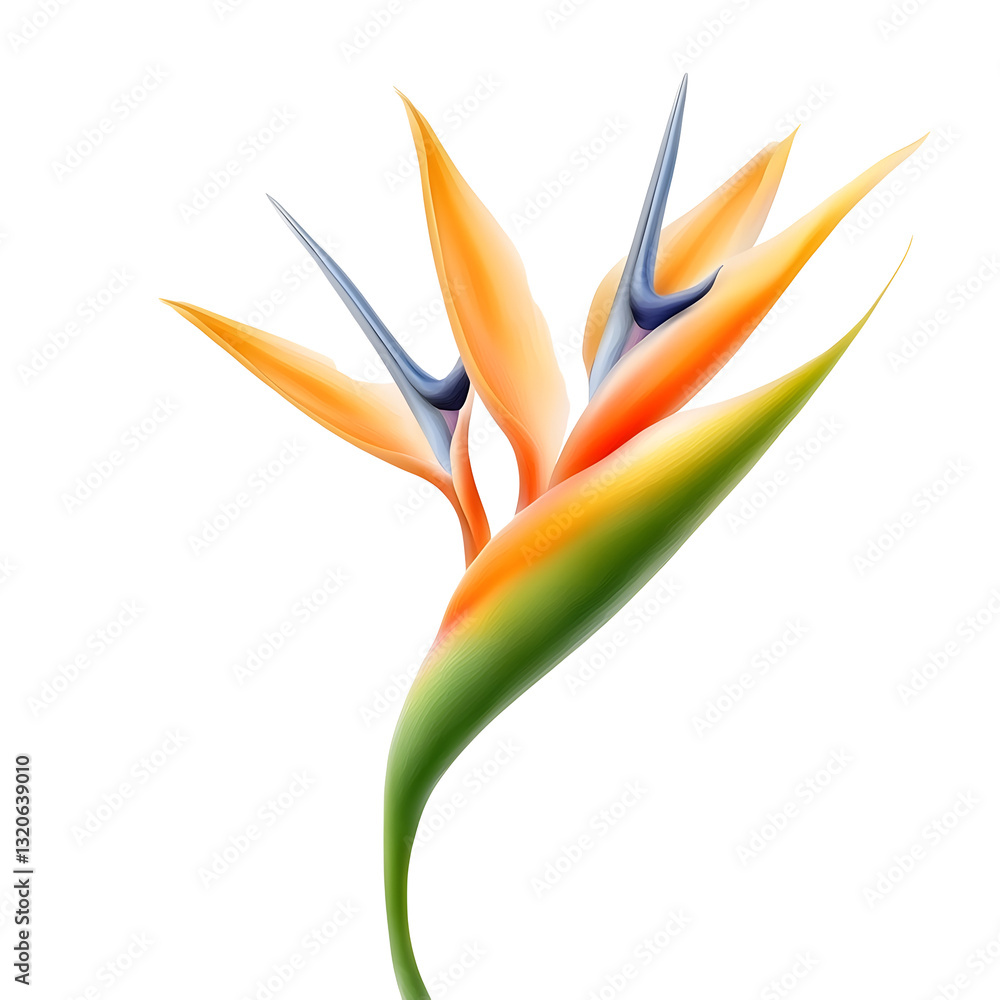Poster stunning image of a vibrant bird of paradise flower with elegantly curved orange and deep blue petal