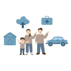 An insurance plan for a family with icons and a hand holding a top element. Protect your family