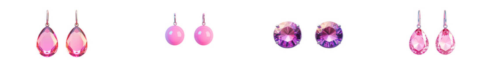 Exquisite and Elegant Crystal and Gemstone Earrings Featuring a Variety of Vibrant and Dazzling Colors Such as Pink and Purple Tones