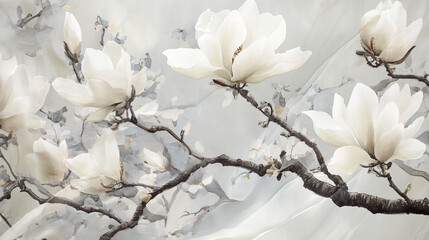 Traditional Chinese magnolia painting delicate floral brushwork soft ink wash elegant botanical composition cultural heritage refined artistic expression timeless nature artwork aesthetic vision