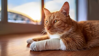cute cat with bandaged paw resting indoors explore feline care tips pet health advice and recovery essentials for injured cats
